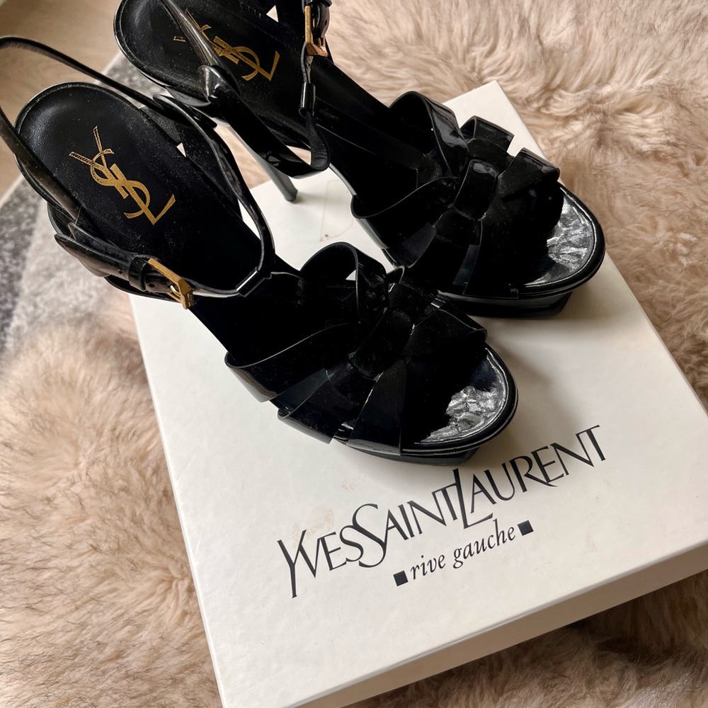 Yves Saint Laurent Tribute Glossy Black Heels
